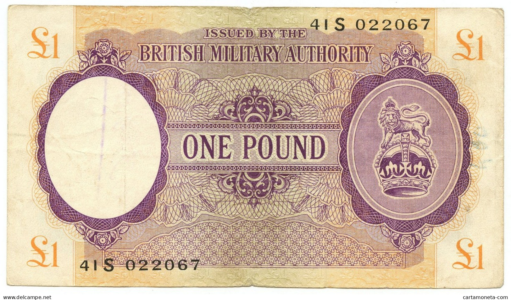 1 POUND OCCUPAZIONE INGLESE IN ITALIA BRITISH MIL. AUTHORITY 1943 BB- - Occupation Alliés Seconde Guerre Mondiale