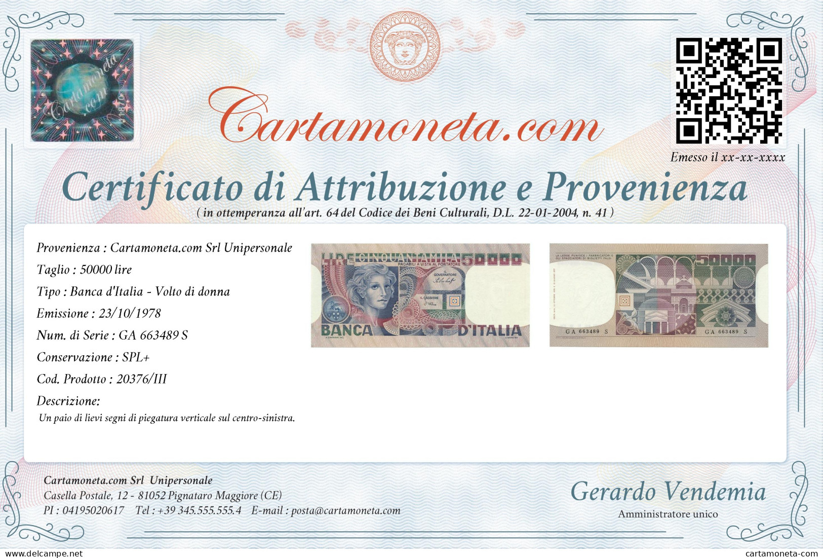 50000 LIRE BANCA D'ITALIA VOLTO DI DONNA 23/10/1978 SPL+ - Other & Unclassified