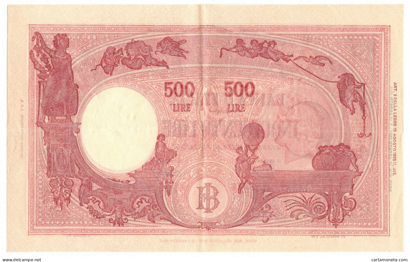 500 LIRE BARBETTI GRANDE C TESTINA RETRO BI RSI 17/08/1944 SPL - Otros