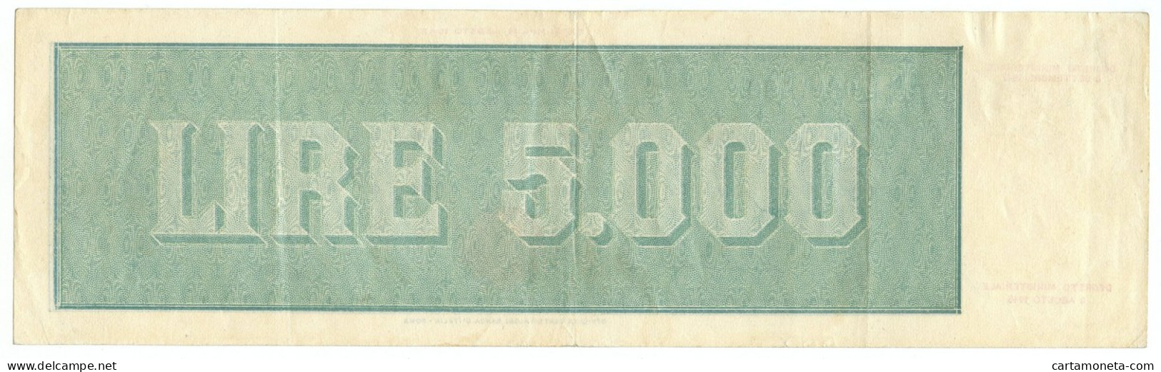 5000 LIRE TITOLO PROVVISORIO MEDUSA REPUBBLICA ITALIANA 08/09/1947 BB+ - Andere & Zonder Classificatie