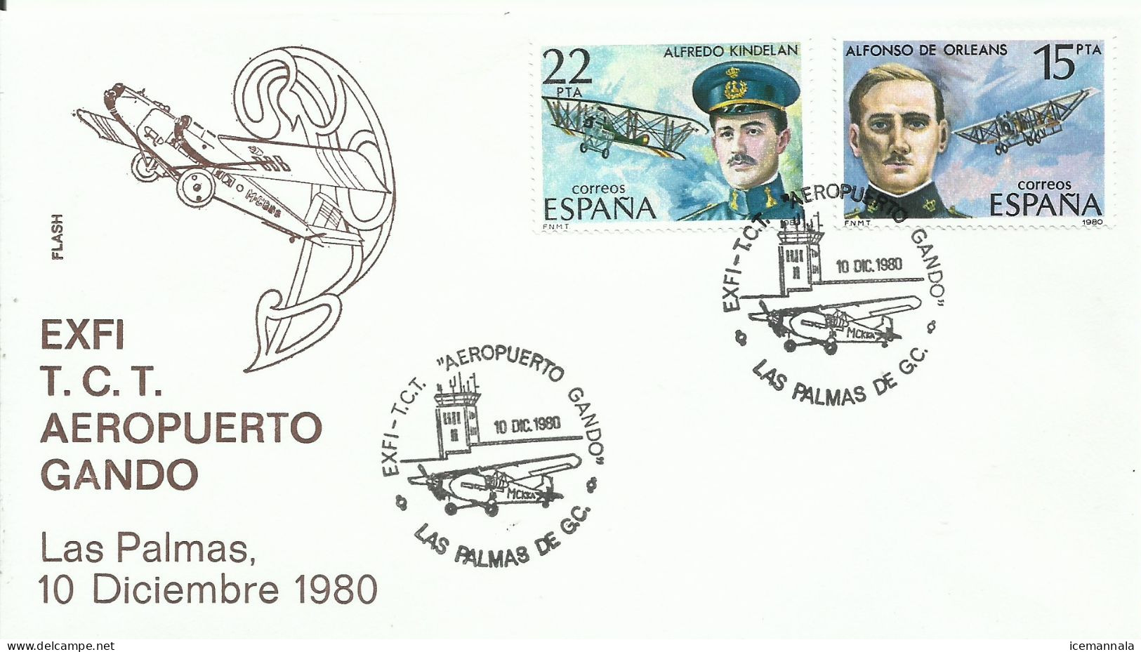 ESPAÑA, SOBRE CONMEMORATIVO  AEREO,  AÑO  1980 - Brieven En Documenten