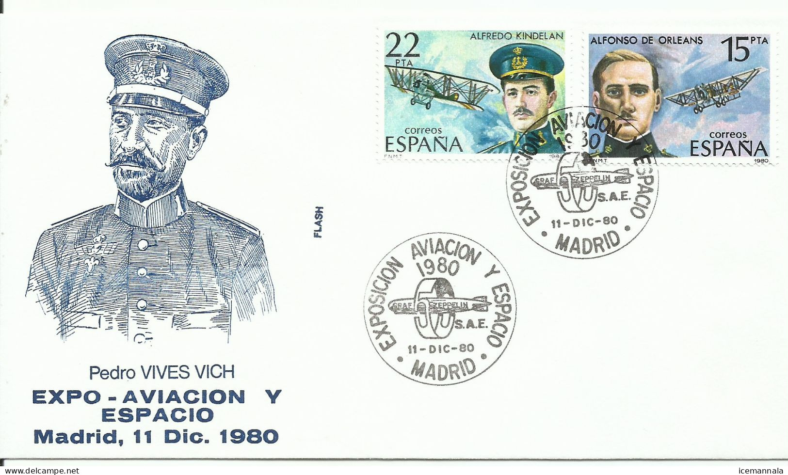 ESPAÑA, SOBRE CONMEMORATIVO  AEREO,  AÑO  1980 - Storia Postale