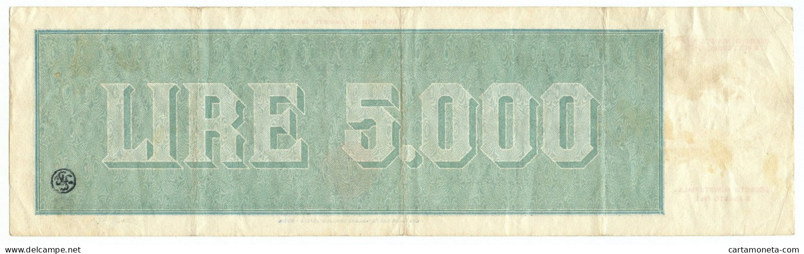 5000 LIRE TITOLO PROVVISORIO MEDUSA REPUBBLICA ITALIANA 08/09/1947 BB - Autres & Non Classés