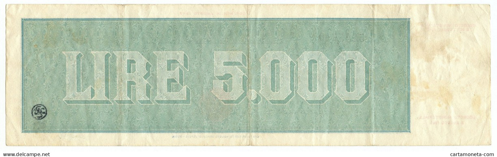 5000 LIRE TITOLO PROVVISORIO MEDUSA REPUBBLICA ITALIANA 08/09/1947 BB - Other & Unclassified