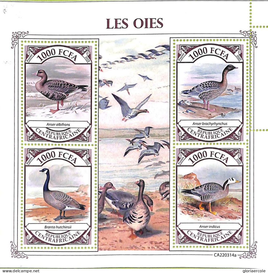 A7331 - CENTRAFRICAINE - ERROR MISPERF Stamp Sheet - 2022- Geese - Oche