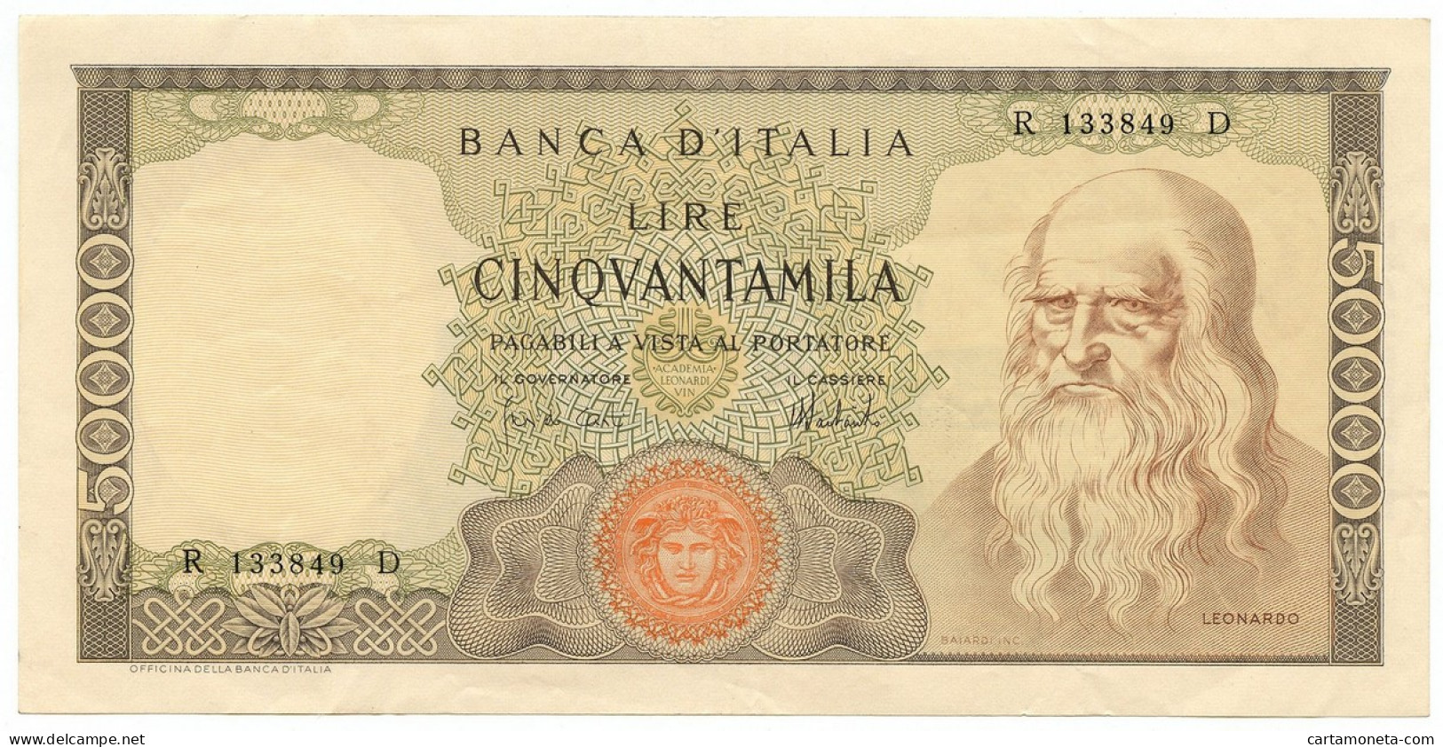 50000 LIRE BANCA D'ITALIA LEONARDO DA VINCI MEDUSA 16/05/1972 QSPL - Andere & Zonder Classificatie