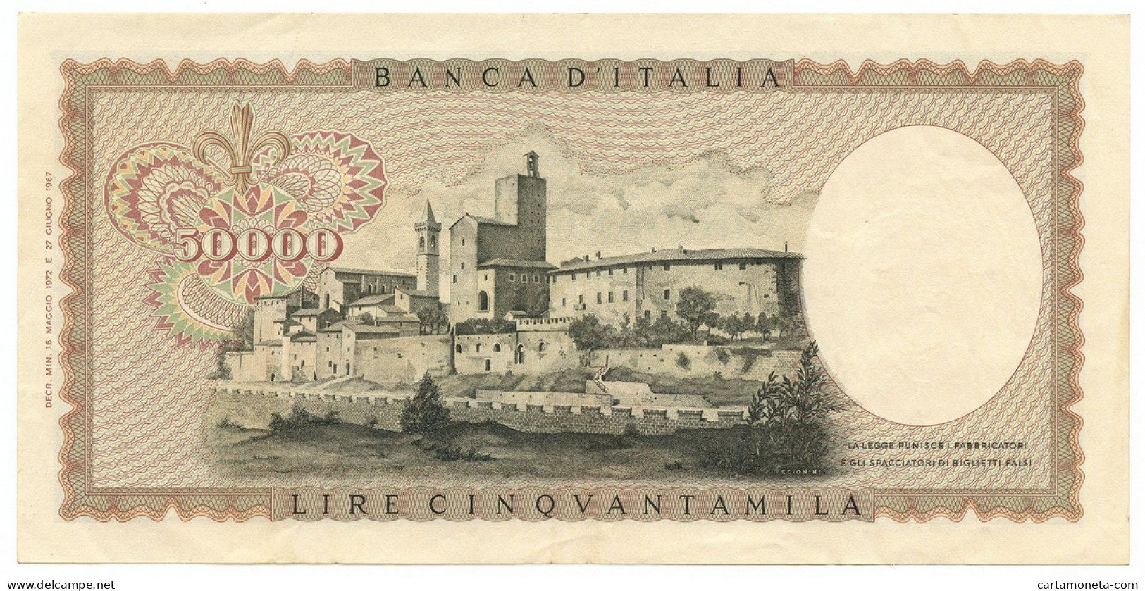 50000 LIRE BANCA D'ITALIA LEONARDO DA VINCI MEDUSA 16/05/1972 QSPL - Sonstige & Ohne Zuordnung