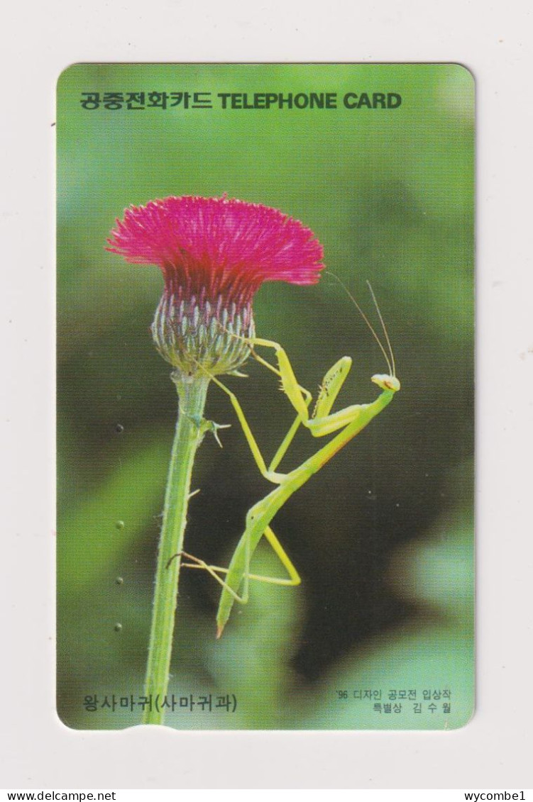 SOUTH KOREA - Flower And Praying Mantis Magnetic Phonecard - Corée Du Sud