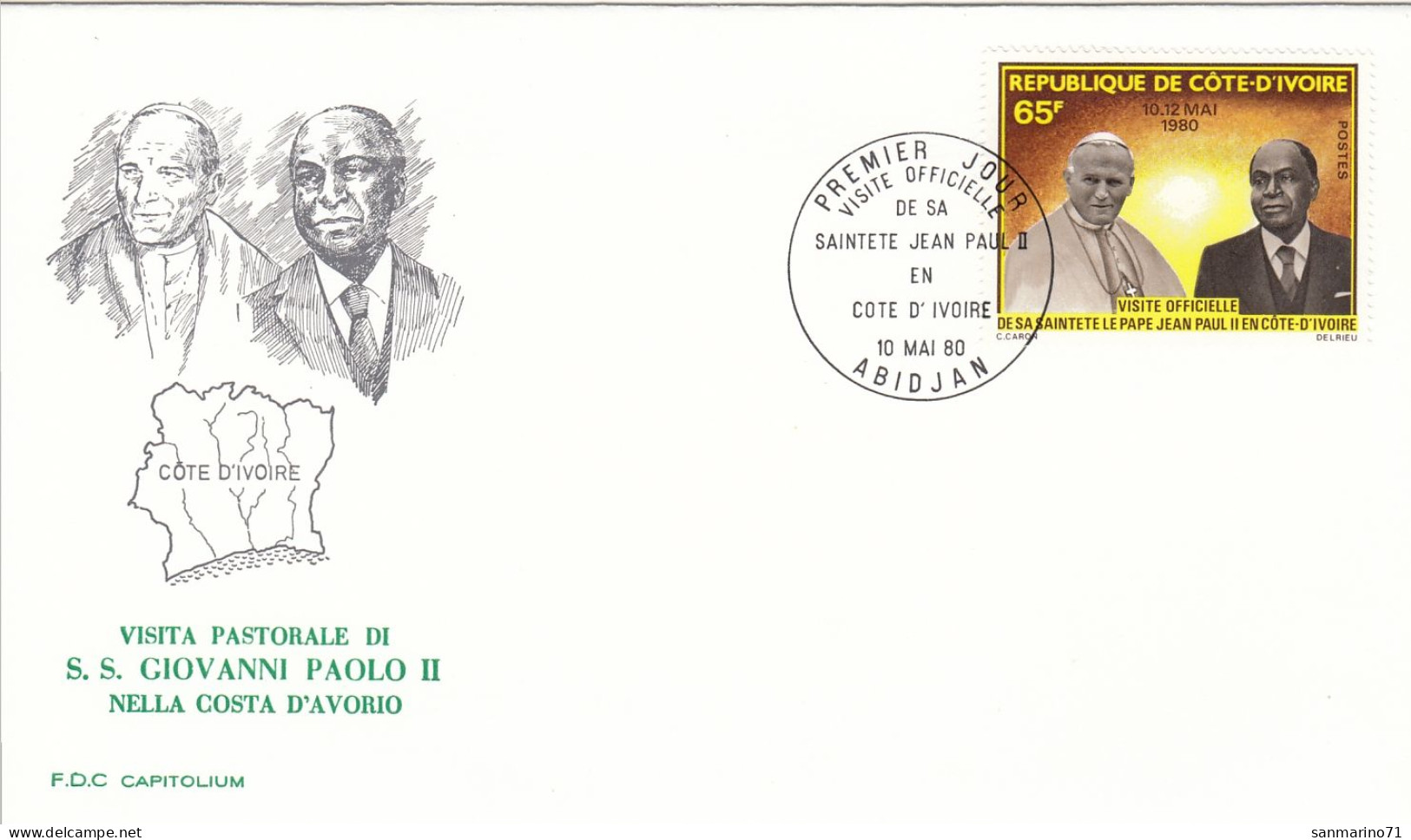 IVORY COAST Cover 16-55,popes Travel 1980 - Cristianismo