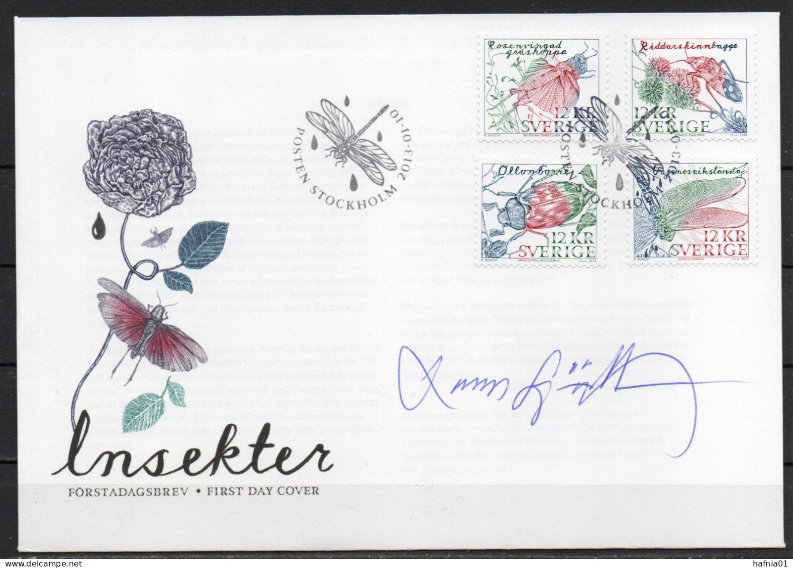 Lars Sjööblom. Sweden 2013. Insects. Michel 2921-2924 FDC. Signed. - FDC