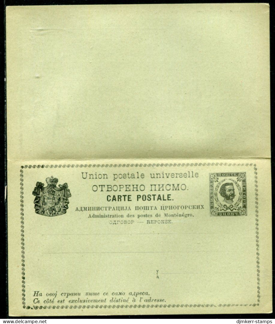 MONTENEGRO 1888-89 Prince Nikola  3+3 Nkr. Reply-paid Postcard, Unused.  Michel P7 - Montenegro