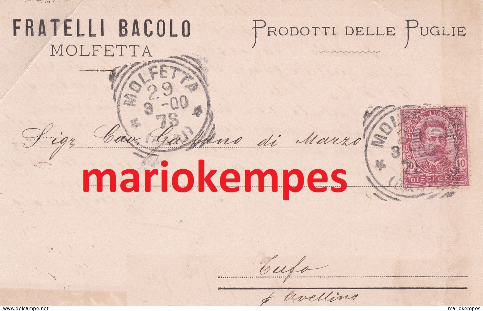MOLFETTA  ( Bari )  -  FRATELLI BACOLO  -  Prodotti Delle Puglie_viagg. 1900 - Molfetta
