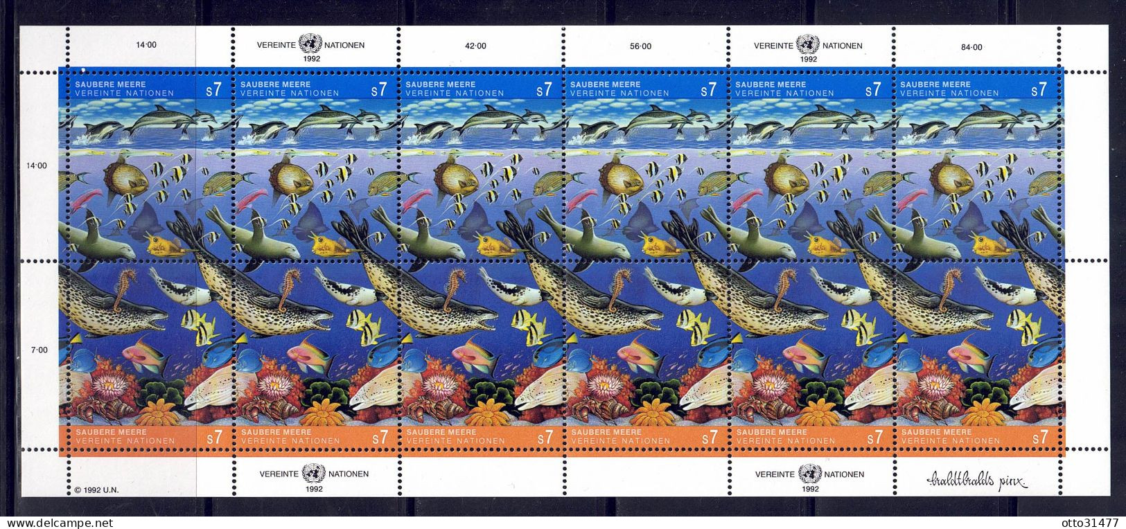 UNO Wien 1992 - Saubere Meere, Nr. 127 - 128 Im ZD-Bogen, Postfrisch ** / MNH - Unused Stamps