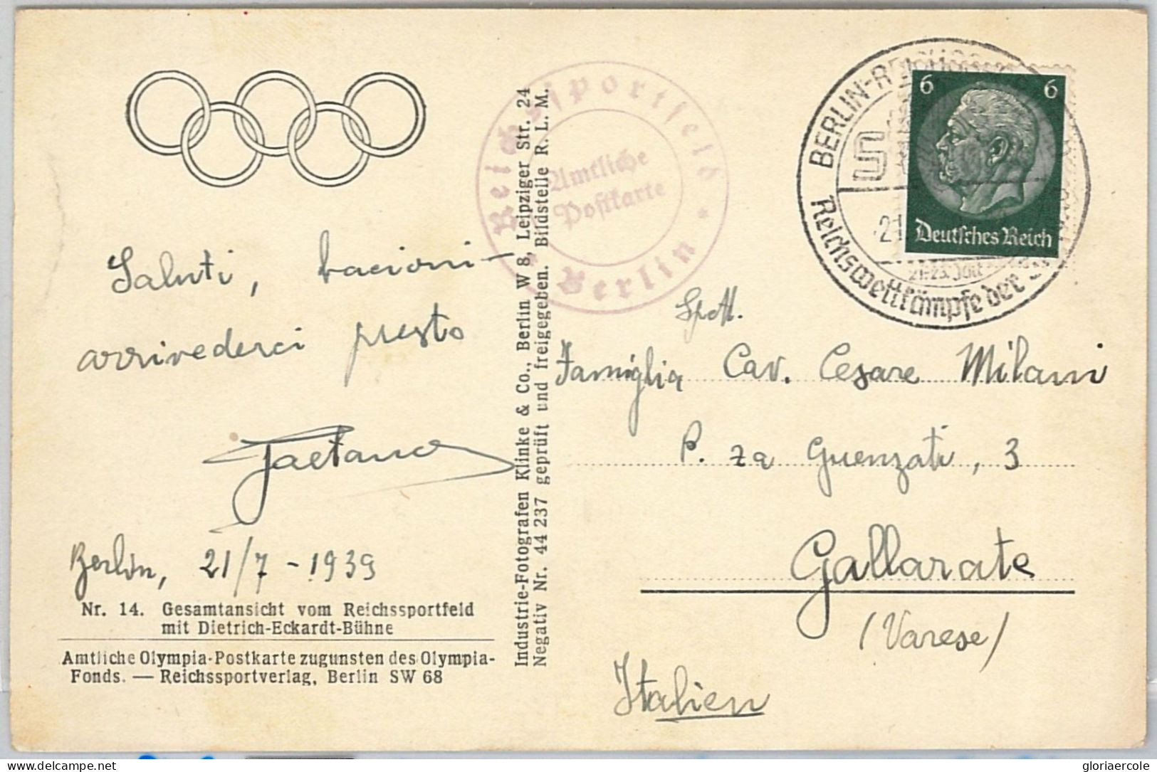 56644 - GERMANY - POSTAL HISTORY - 1939 Olympic Postmark On Postcard - Ete 1936: Berlin