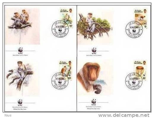 Brunei 1991 WWF W.W.F. FDC  Monkey Set X4 Fauna - FDC