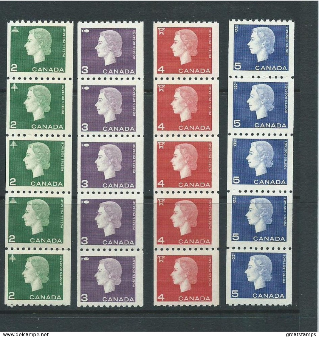 Canada Mnh Rare Coil Strips Very Fresh Sg532 Set Of 4 - Unused Stamps