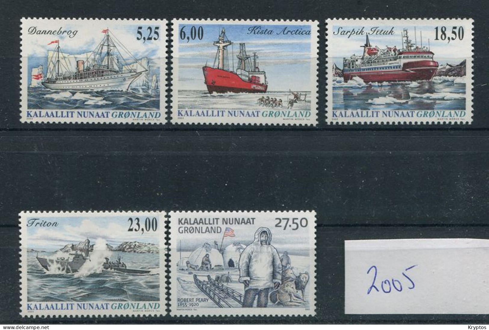 Greenland 2005. Famous Ships - Complete Set Of 4 Stamps + Robert Peary. All MINT - Neufs