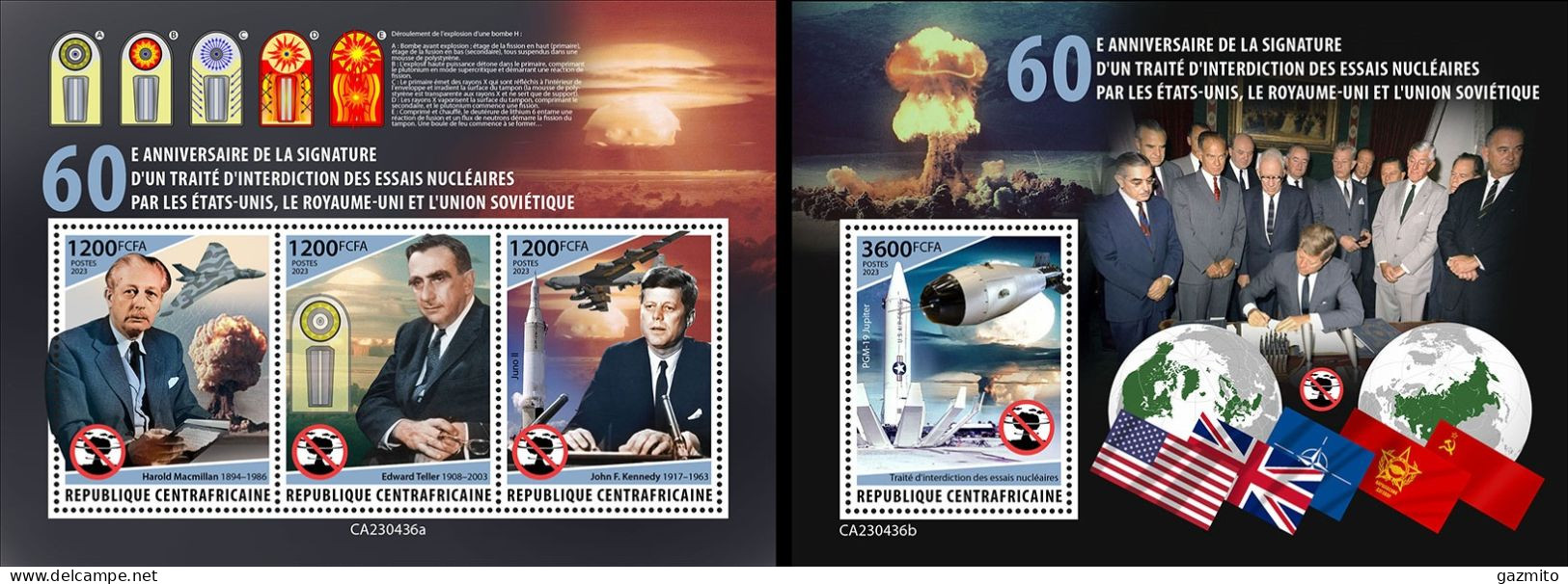 Centrafrica 2023, Nuclear Test Treaty, Kennedy, 3val In BF+BF - Kennedy (John F.)