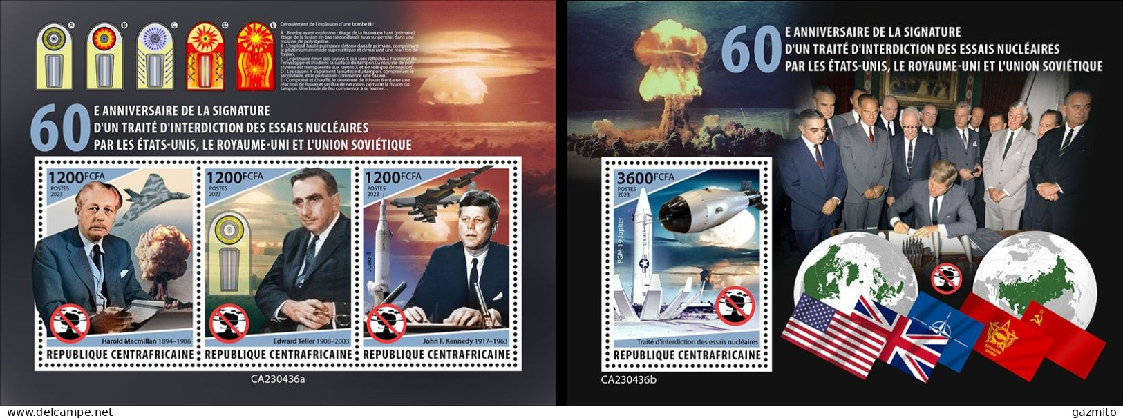 Centrafrica 2023, Nuclear Test Treaty, Kennedy, 3val In BF+BF - Atoom