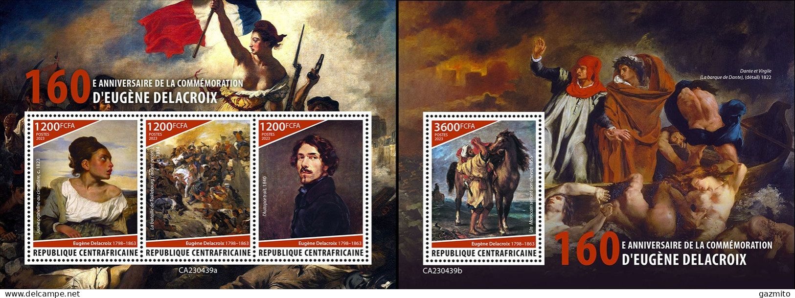 Centrafrica 2023, Art, Delacroix, Horse, 3val In BF+BF - French Revolution