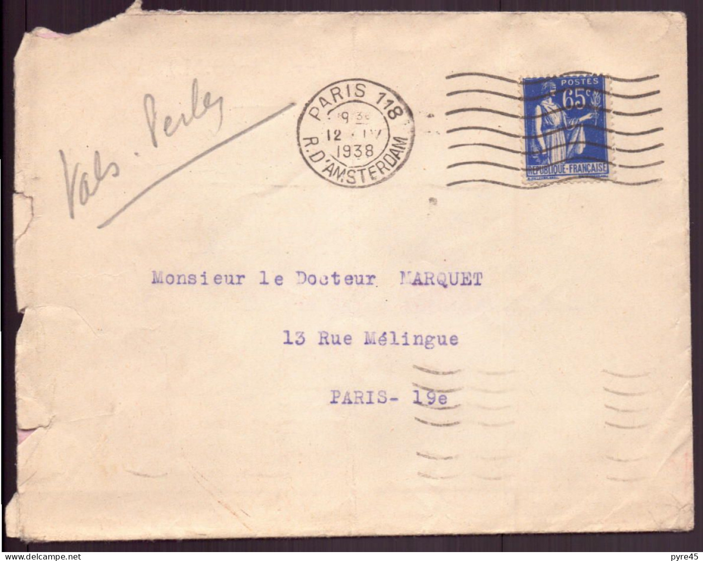 France, Enveloppe Du 12 Mai 1938 De Paris Pour Paris - Otros & Sin Clasificación