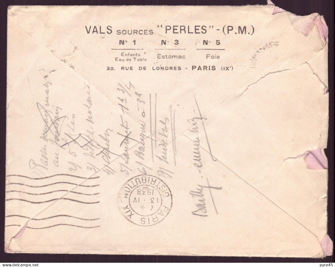 France, Enveloppe Du 12 Mai 1938 De Paris Pour Paris - Andere & Zonder Classificatie