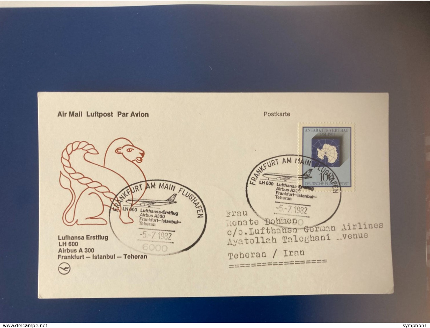 1 Enveloppe FDI De Lufthansa De 1982 Pour Le 1er Vol Airbus Sur Frankfort - Istanbul - Téhéran - 1981-1990