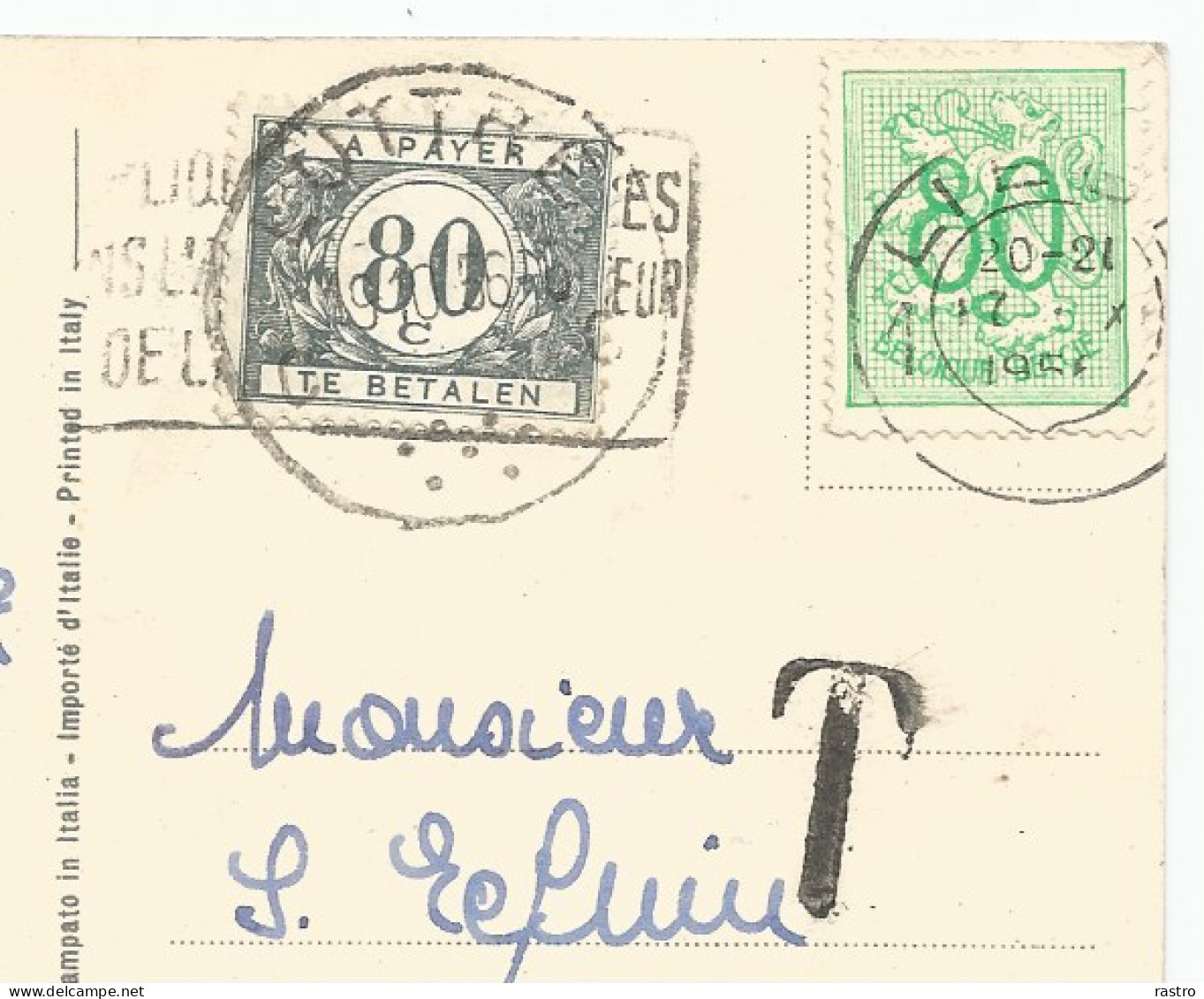 N° 42 (80c Gris) Sur Carte-vue Insuffisamment Affranchie Au N° 857 (80c émeraude) , De Liège Vers Pont-à-Celles (1956) - Cartas & Documentos