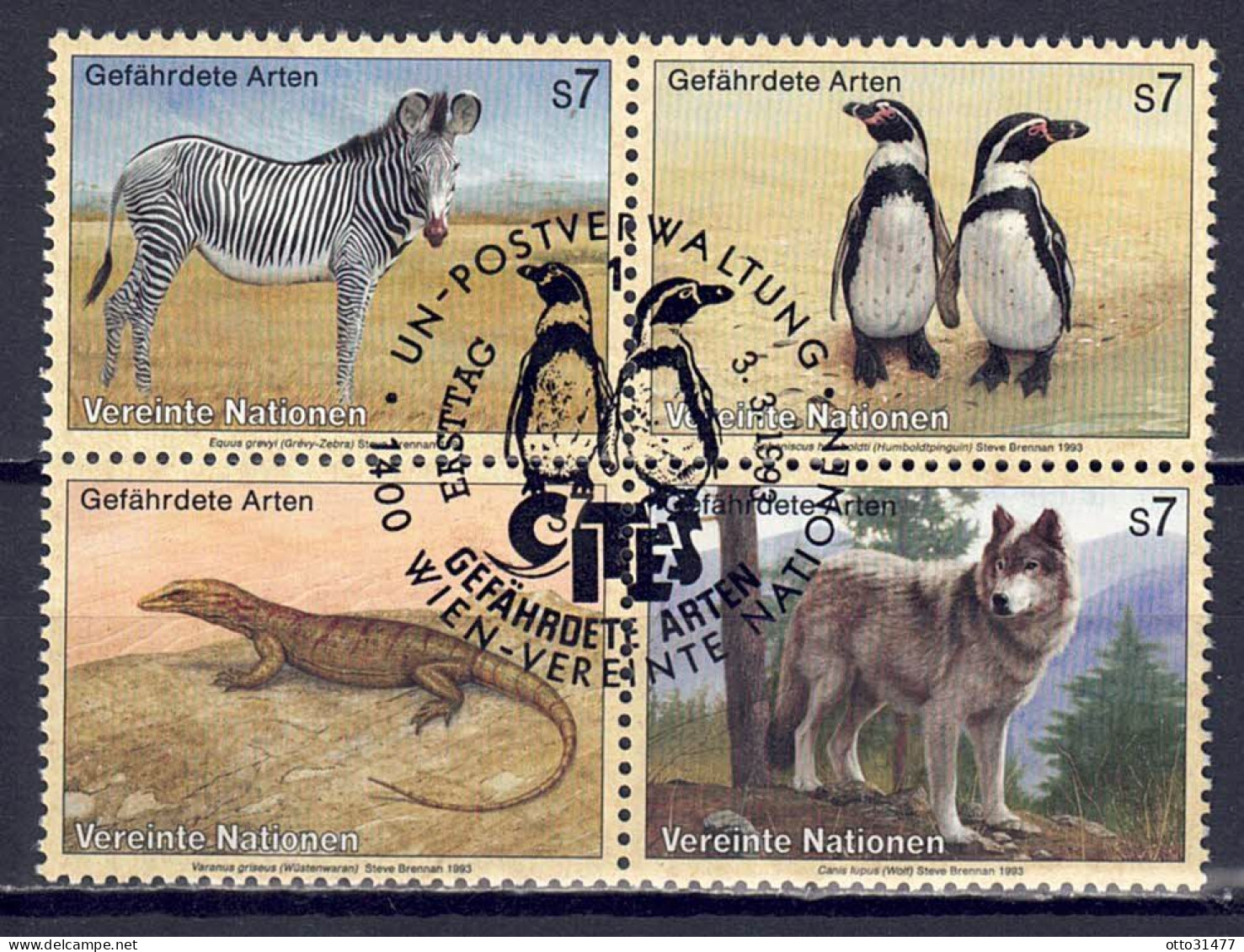 UNO Wien 1993 - Gefährdete Arten (I) - Fauna, Nr. 143 - 146, Gestempelt / Used - Oblitérés