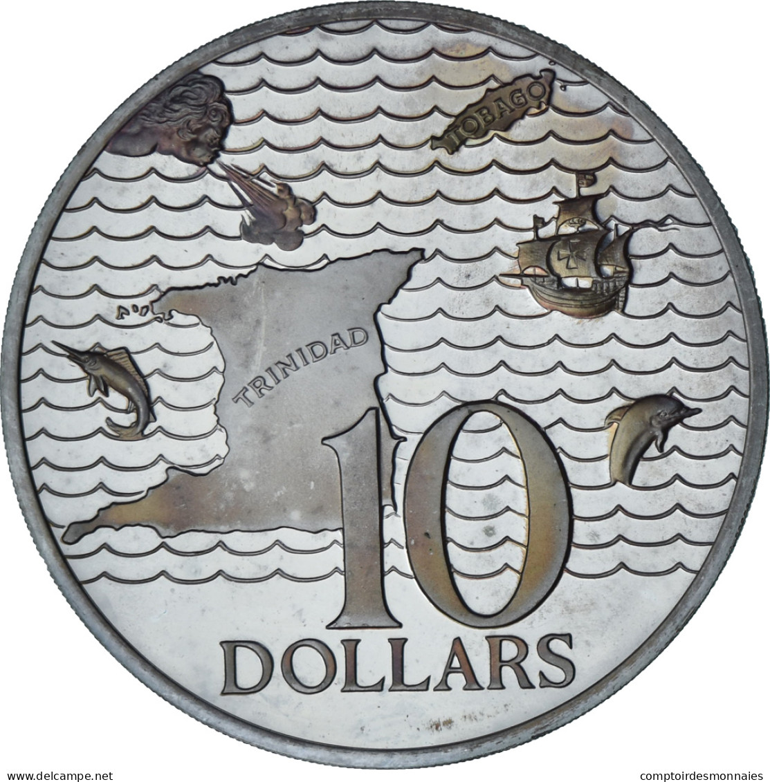 Trinité-et-Tobago, 10 Dollars, 1975, Franklin Mint, Proof, Argent, FDC, KM:24a - Trinité & Tobago