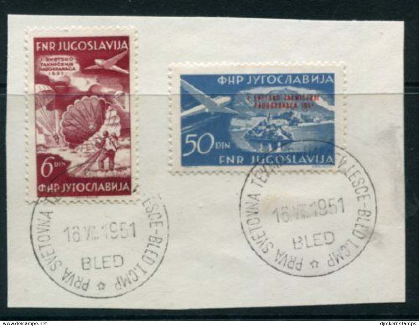 YUGOSLAVIA 1951 Parachuting Competition Used On Piece.  Michel 666-67 - Gebruikt