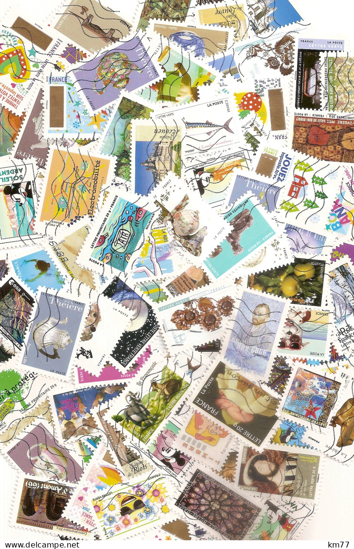 LOT N° 2 - 100 FRANCE AUTOADHESIFS TOUS DIFFERENTS -  - Lots & Kiloware (mixtures) - Max. 999 Stamps