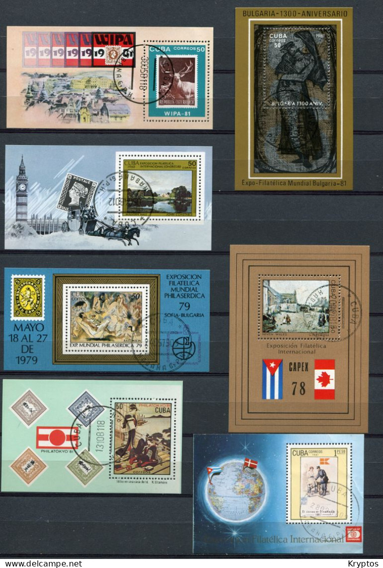 Cuba.  7 Blocks. All "Stamp Exhibitions" - All USED - Blokken & Velletjes