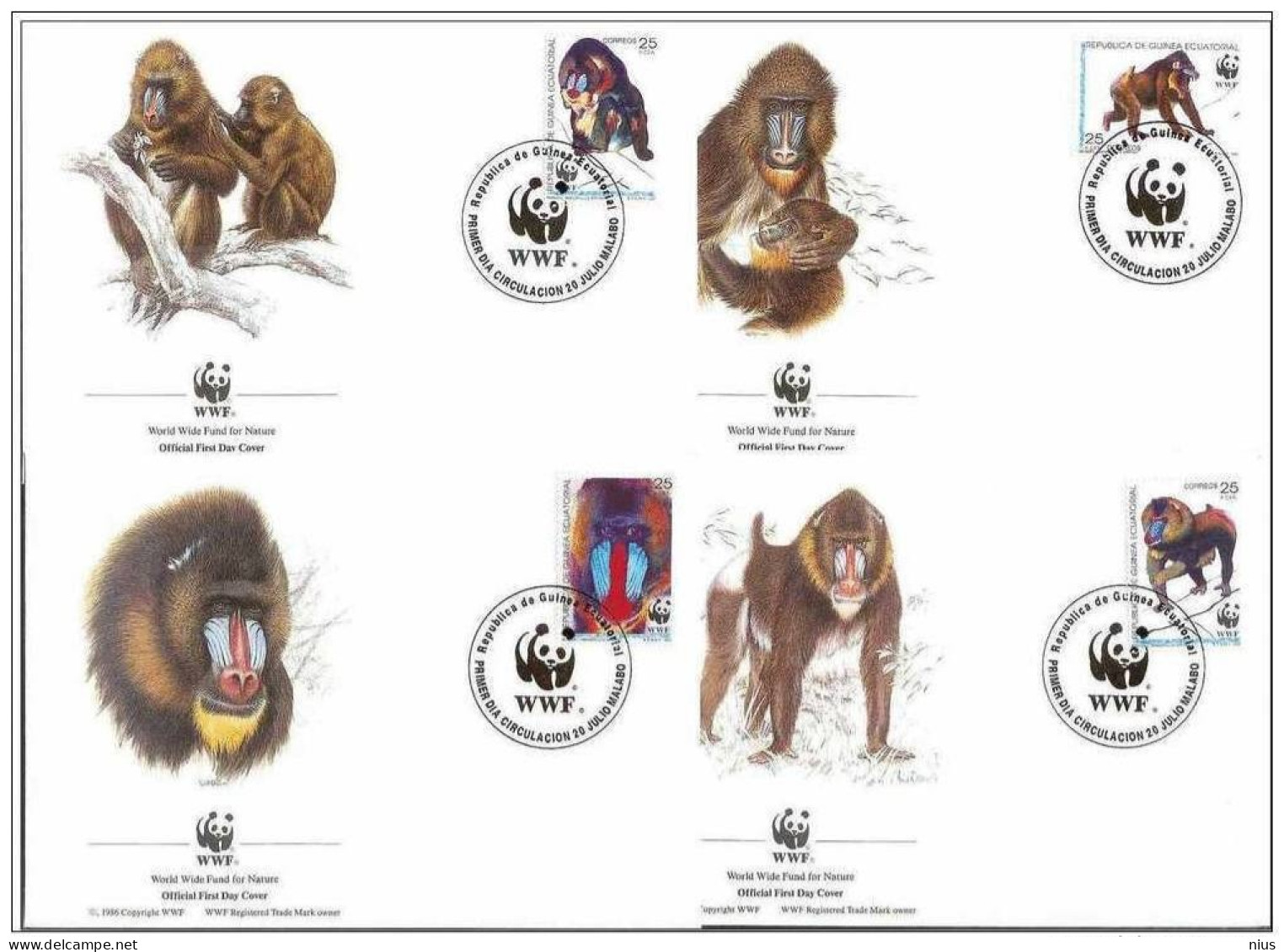 Guinea Ecuatorial 1991 WWF W.W.F. FDC Set X4 Fauna Mandrill Monkey - FDC