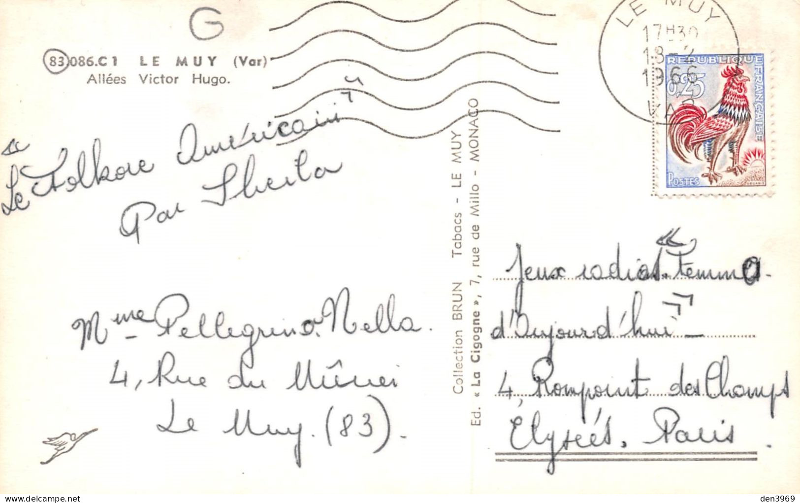 Le MUY (Var) - Allées Victor Hugo - Arbres - Voyagé 1966 (2 Scans) Nella Pellegrino, 4 Rue Du Mûrier - Le Muy