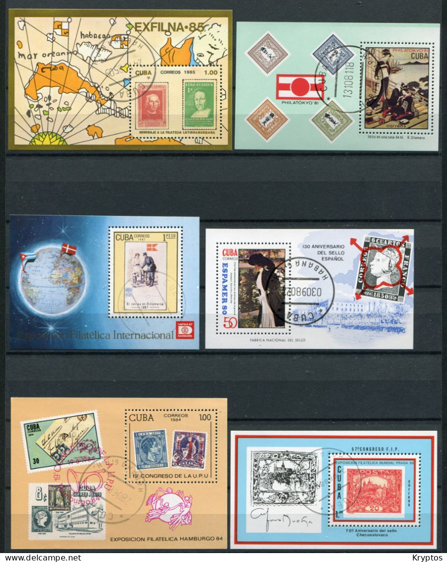 Cuba.  6 Blocks. All "Stamp Exhibitions" - All USED - Hojas Y Bloques