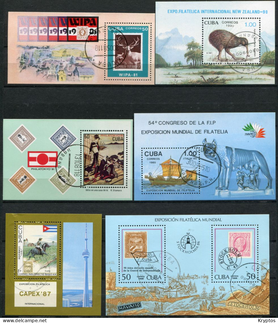 Cuba.  6 Blocks. All "Stamp Exhibitions" - All USED - Blocs-feuillets