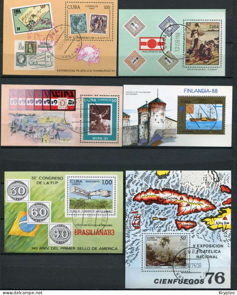 Cuba.  6 Blocks. All "Stamp Exhibitions" - All USED - Hojas Y Bloques