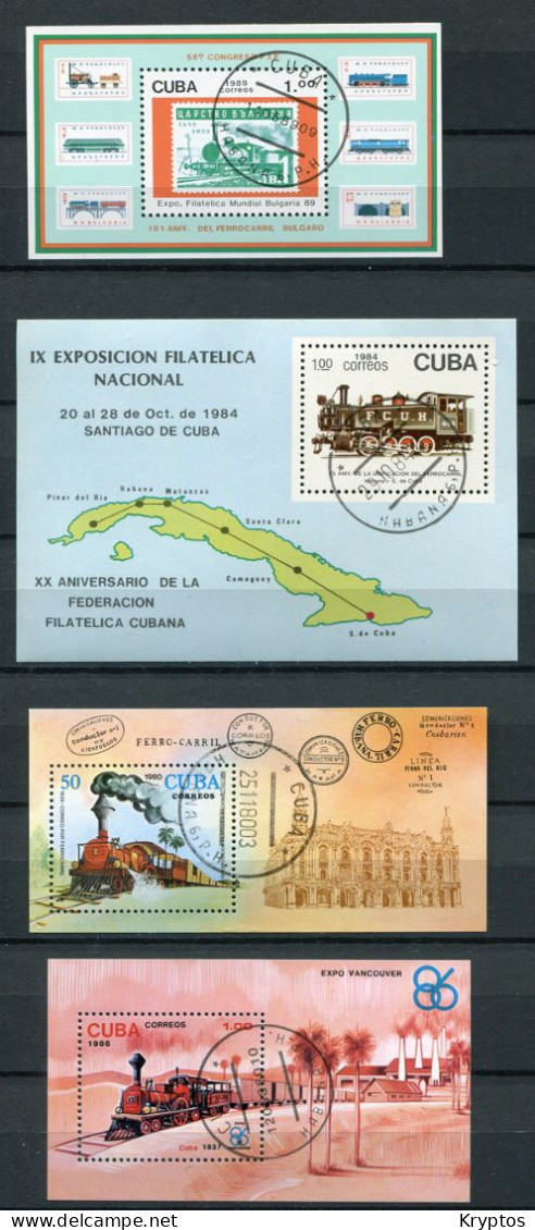 Cuba.  4 Blocks. All "Trains" - All USED - Blokken & Velletjes