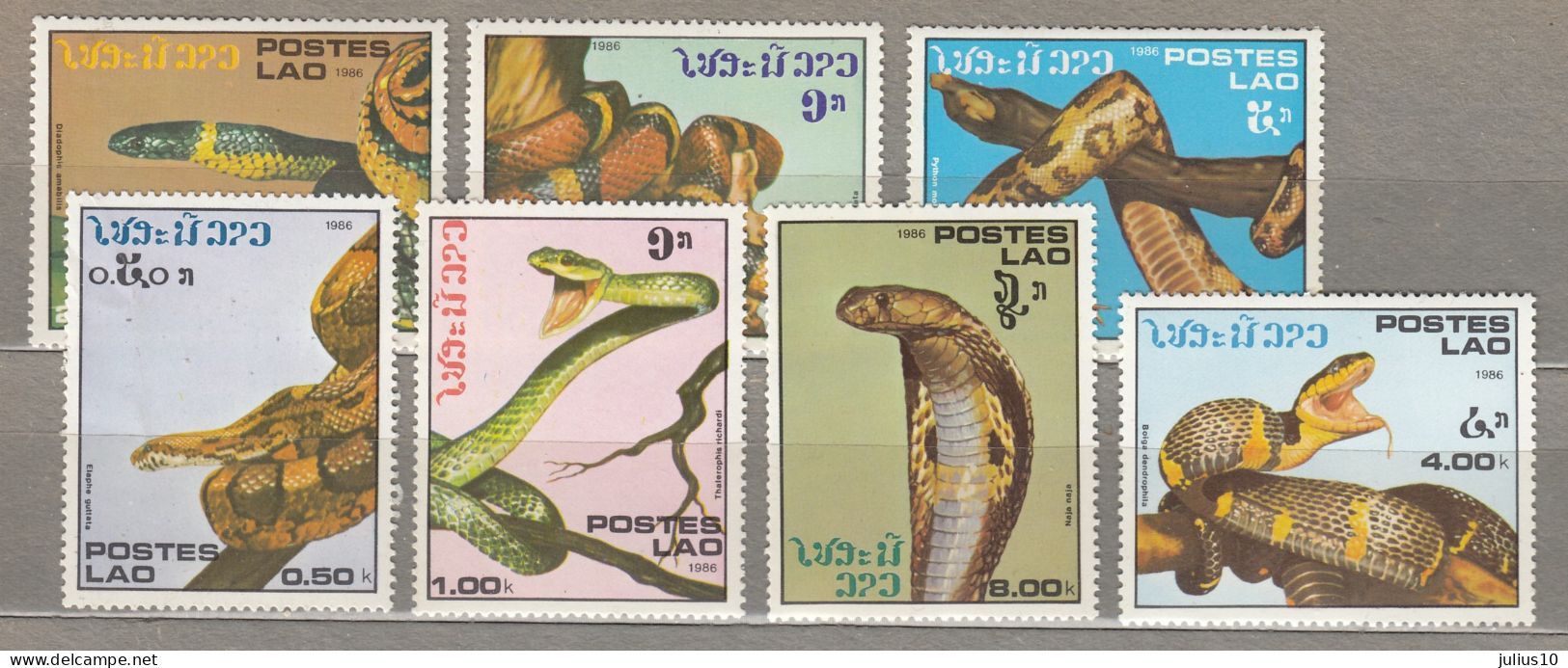 LAOS 1986 Reptiles Snakes Mi 929-935 MNH(**) #Fauna350-2 - Serpents