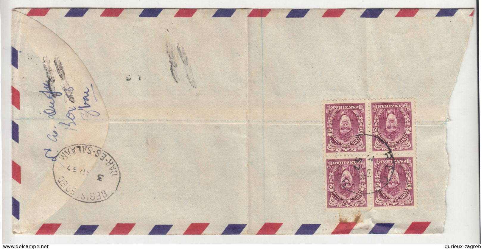 Zanzibar Air Mail Letter Cover Posted Registerted 1957? To Tanganyika B200720* - Zanzibar (...-1963)