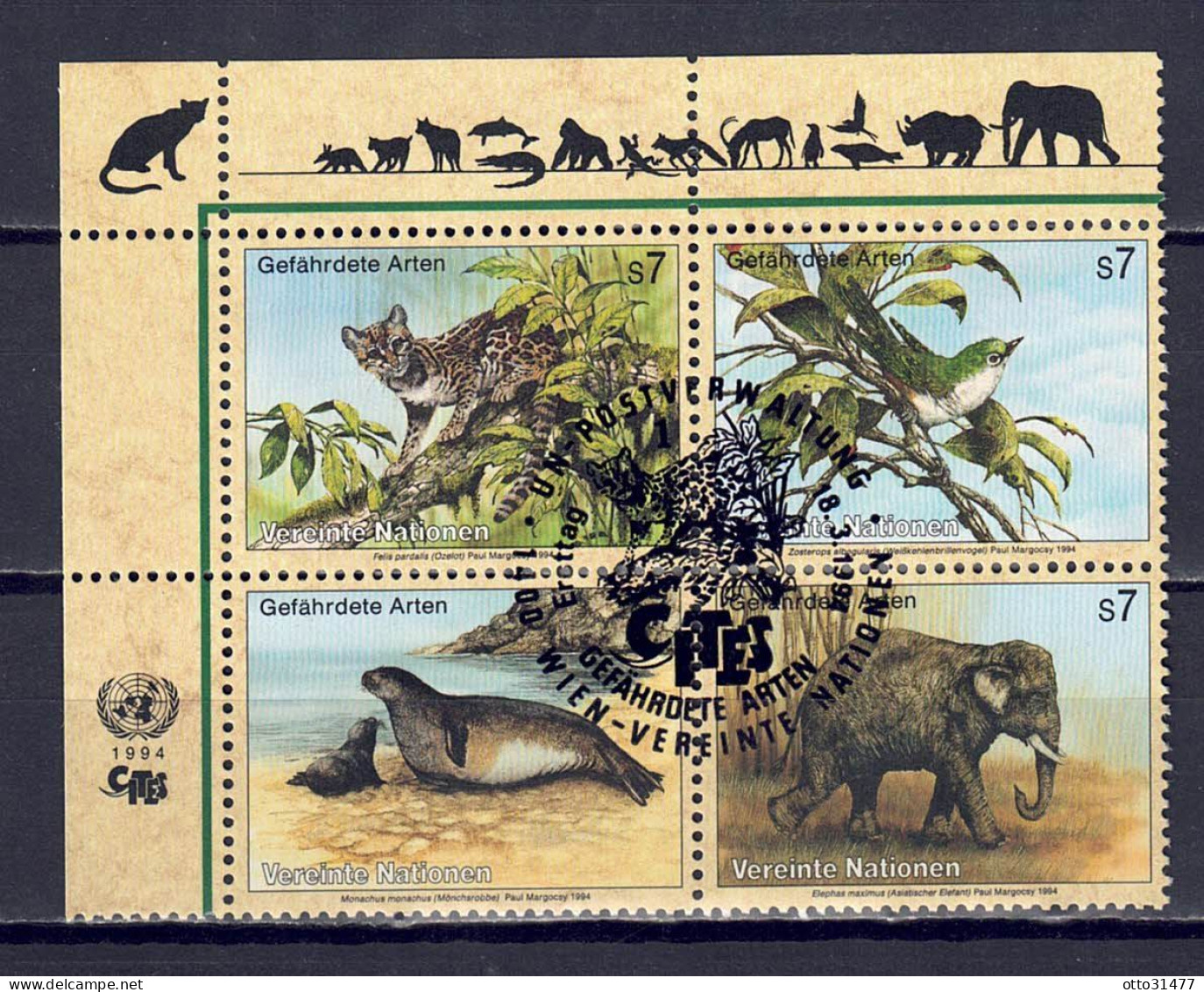 UNO Wien 1994 - Gefährdete Arten (II) - Fauna, Nr. 162 - 165, Gestempelt / Used - Oblitérés