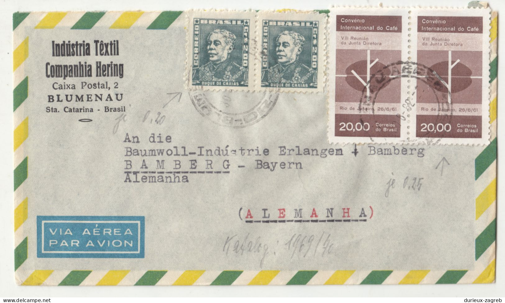 Industria Textil Companhia Hering, Blumenau Company Air-mail Letter Cover Posted 196? To Germany B200720* - Cartas & Documentos