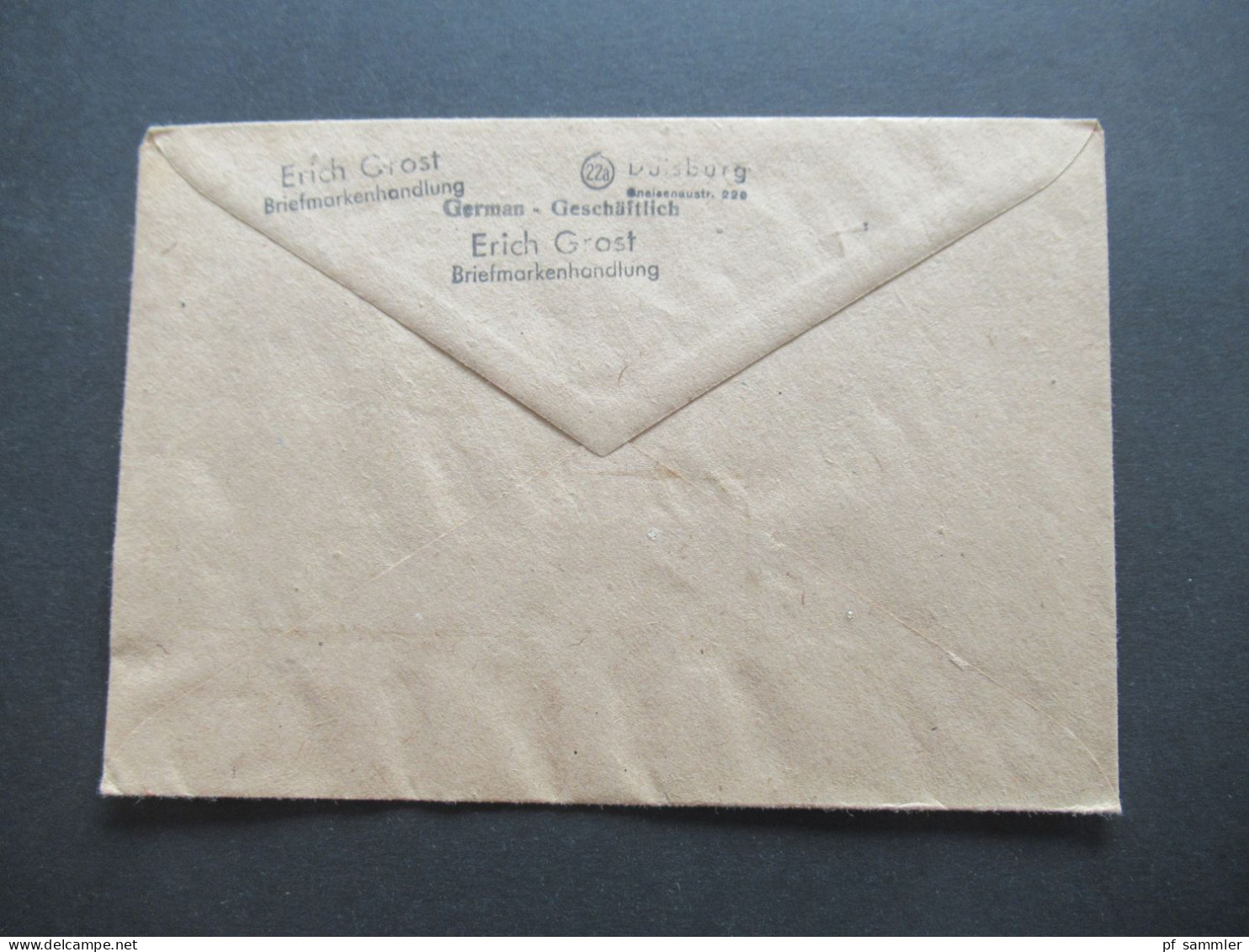 Alliierte Besetzung 1927 Freistempel Alter FS Des Deutschen Reich Duisburg Erich Grost Briefmarkenhandlung - Covers & Documents
