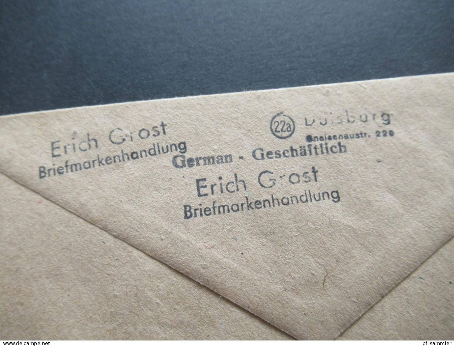Alliierte Besetzung 1927 Freistempel Alter FS Des Deutschen Reich Duisburg Erich Grost Briefmarkenhandlung - Covers & Documents