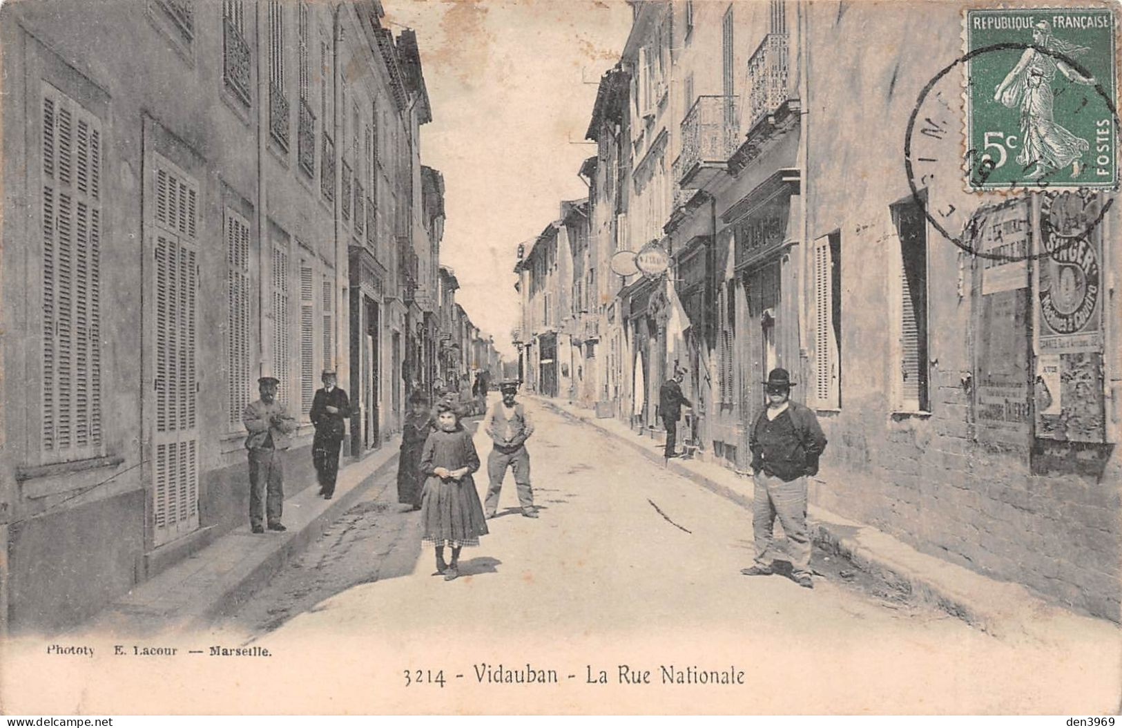 VIDAUBAN (Var) - La Rue Nationale - Pub Machine à Coudre Singer - Voyagé 1908 (2 Scans) André, 77 Rue De Sèvres Boulogne - Vidauban