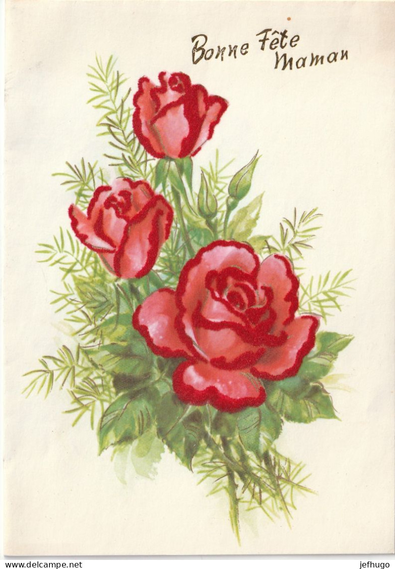 K - CARTE A SYSTEME POP UP . JOLIES ROSES REHAUSSEE DE VELOURS   . ESP 6501/7 . SCAN - Fête Des Mères