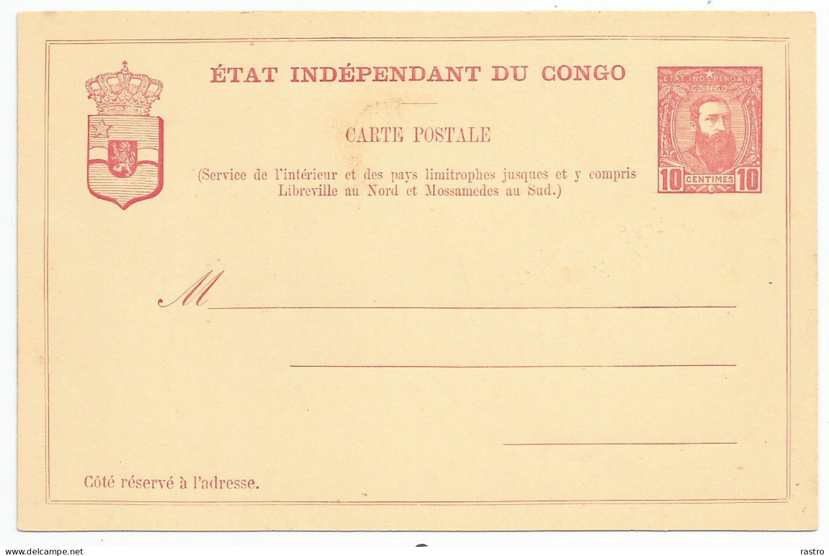 Carte Postale 10c (effigie De Léopold II 3/4 à Droite Par Doms) Etat Indépendant Du Congo  ** - Postwaardestukken