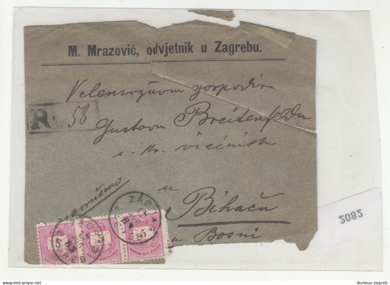 M. Mrazović, Odvjetnik U Zagrebu CUTOUT Of Company Letter Cover Posted Registered 188? B200720* - Croatie