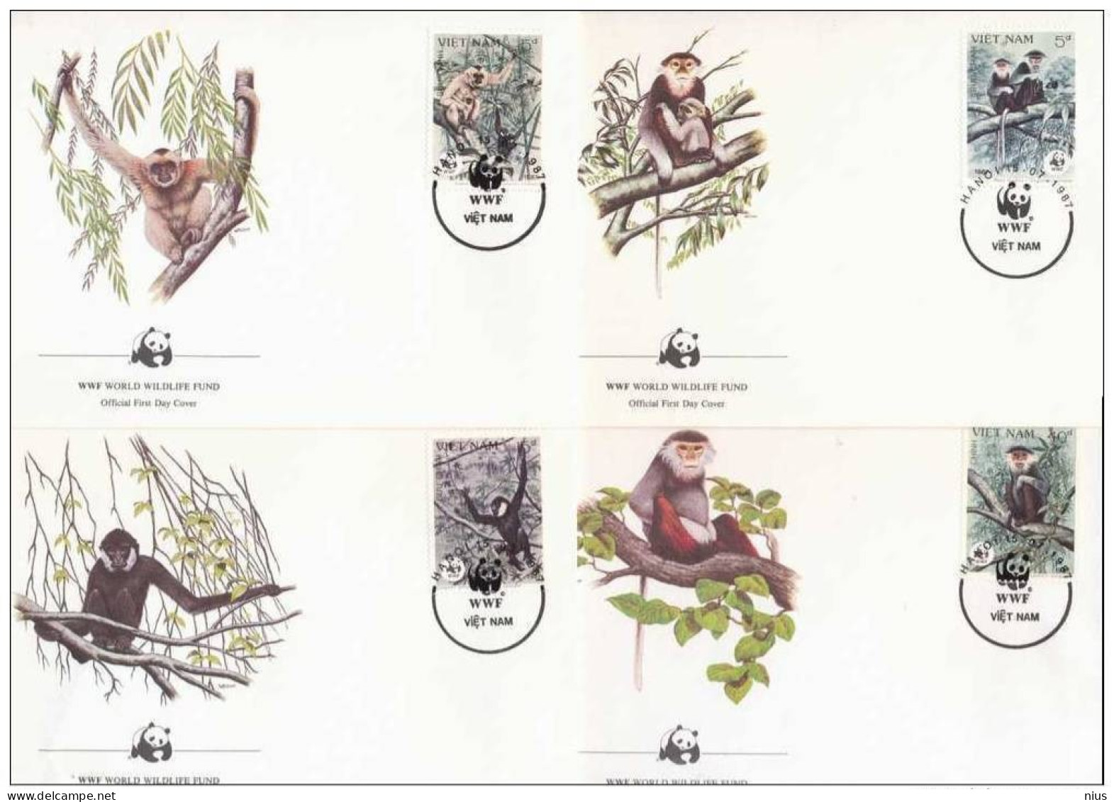 Vietnam Viet Nam 1987 FDC Set X4 WWF W.W.F. Monkey  Fauna - FDC